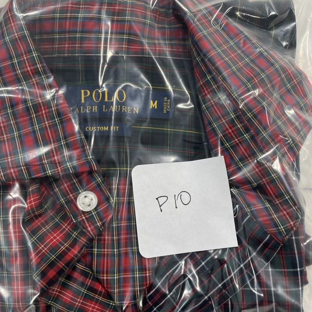 Mens Ralph lauren Polo Festive Long sleeve dress shirt M custom fit checks Red